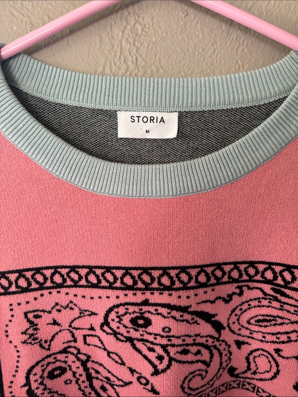 Storia Pink and Light Blue Bandana-Print Crewneck Sweater - Picture 3 of 3